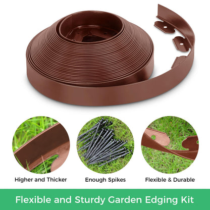 2-Inch x 66 FT Landscape Edging Border with 100 Spikes, No Dig Garden Border Edging Kit, Plastic Edging Border Flexible for Garden Flower Beds Lawn Yard Paver Pathway (Black)