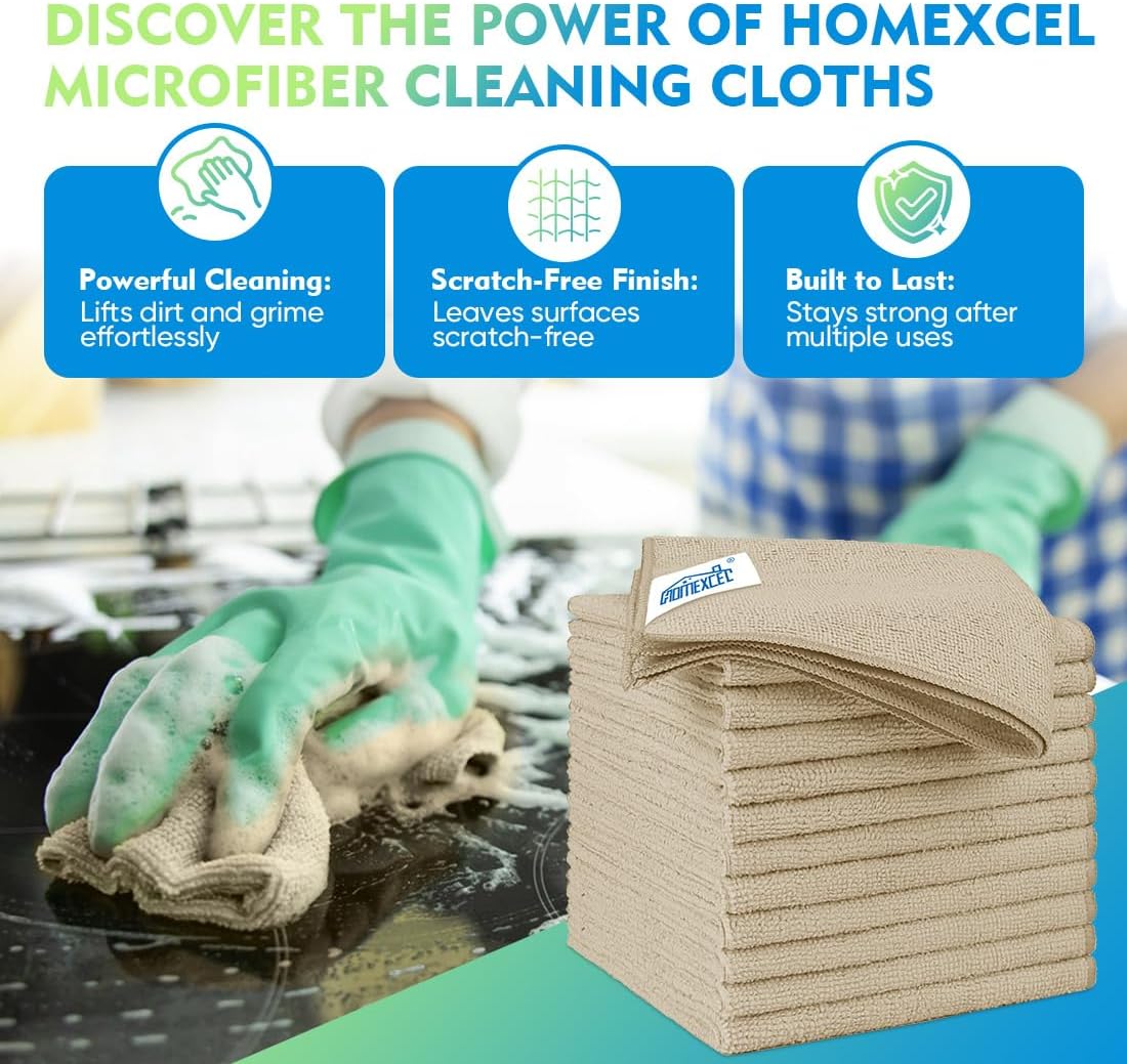 HOMEXCEL Mikrofasertuch 12er-Pack, 31,75 x 31,75 cm Mikrofasertücher für Autos, ultra-saugfähiges Autowaschtuch, fusselfreie, streifenfreie Reinigungstücher für Auto, Küche und Fenster (Grau)