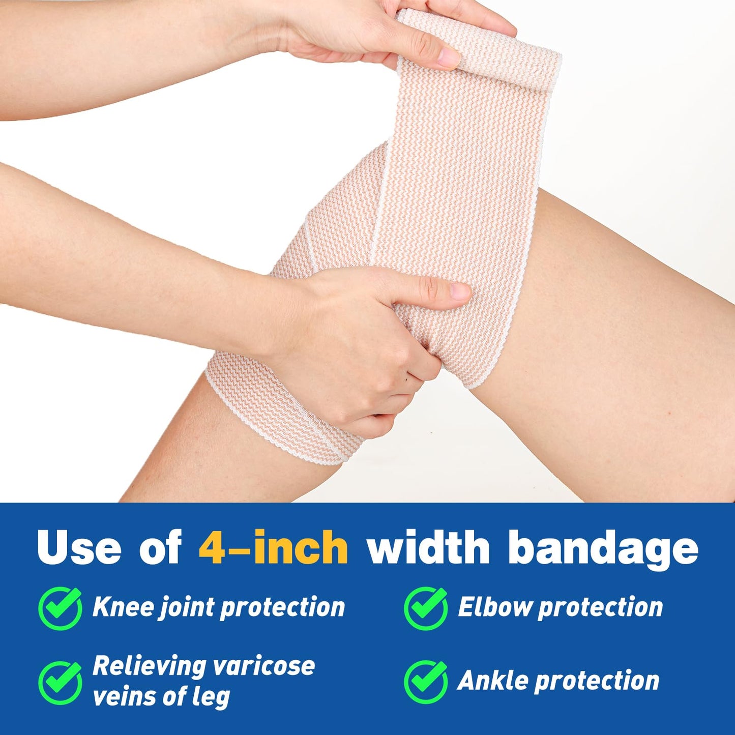 AZEN Premium 8 Pack Elastic Bandage Wrap (2x2", 2x3", 2x4", 2x6"), Compression Wrap Bandage for Legs, Ankle, Knee, Tummy, Body, Latex-Free, Lymphedema Wraps for Legs