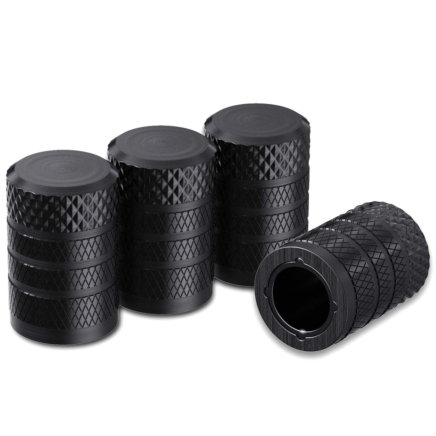 CKAuto Tire Valve Stem Cap, Black, 4 pcs/Pack, Anodized Aluminum Valve Stem Cap Set, Corrosion Resistant, Ideal for Cars, Trucks, and Bicycles