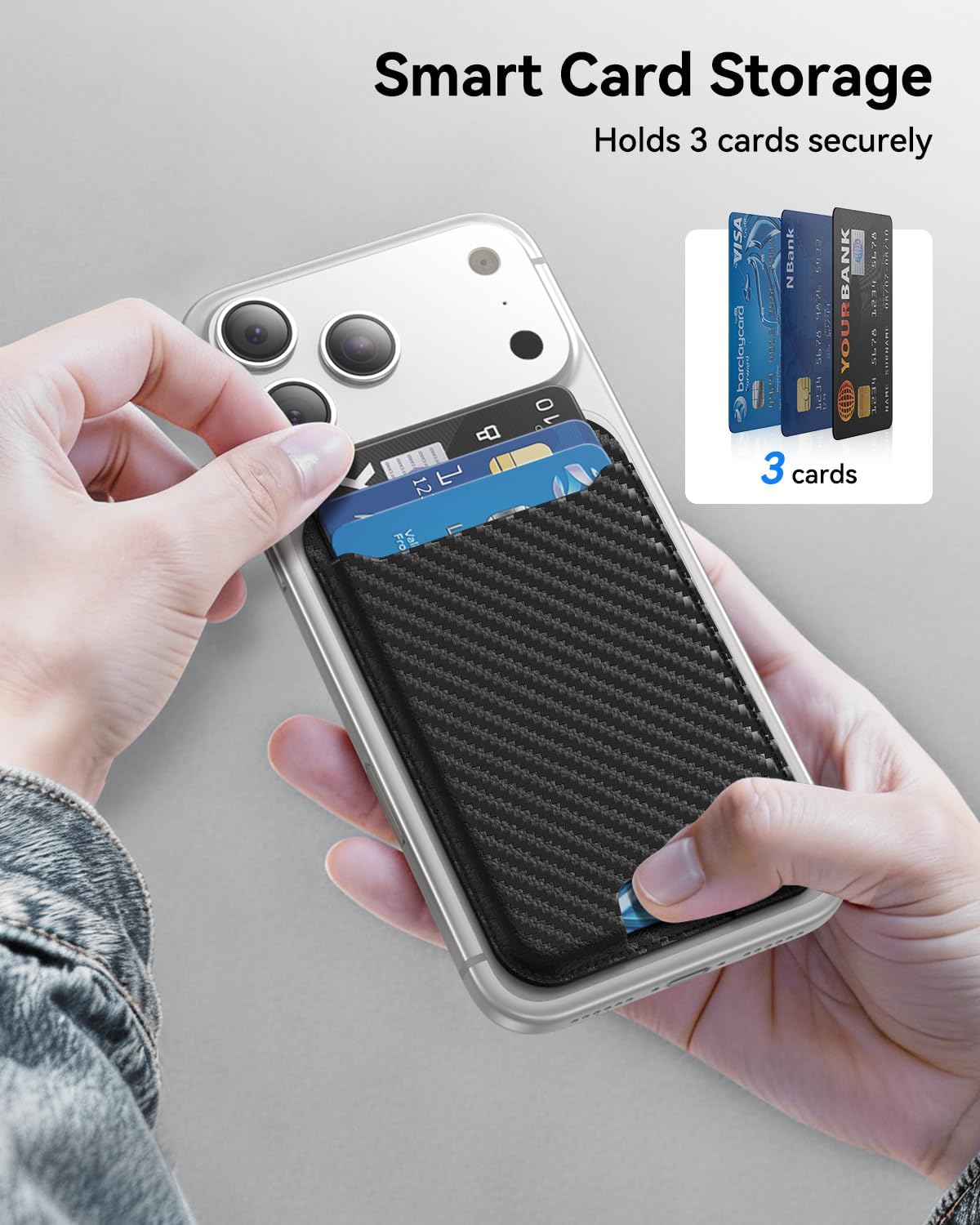 für MagSafe Wallet, 3 Kartenfächer, magnetische schlanke Handy-Geldbörse für iPhone 17/16/15/14/13/12 Pro Max Plus Air Serie, RFID-blockierendes veganes Leder, Schwarz