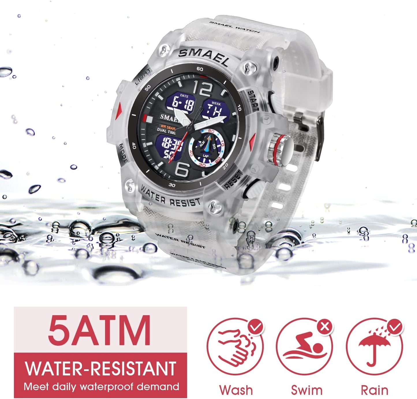 Herren Digitaluhr, Sportuhren für Männer Outdoor Militär Digital Analog Stoppuhr Wasserdicht Multifunktionale Armbanduhr