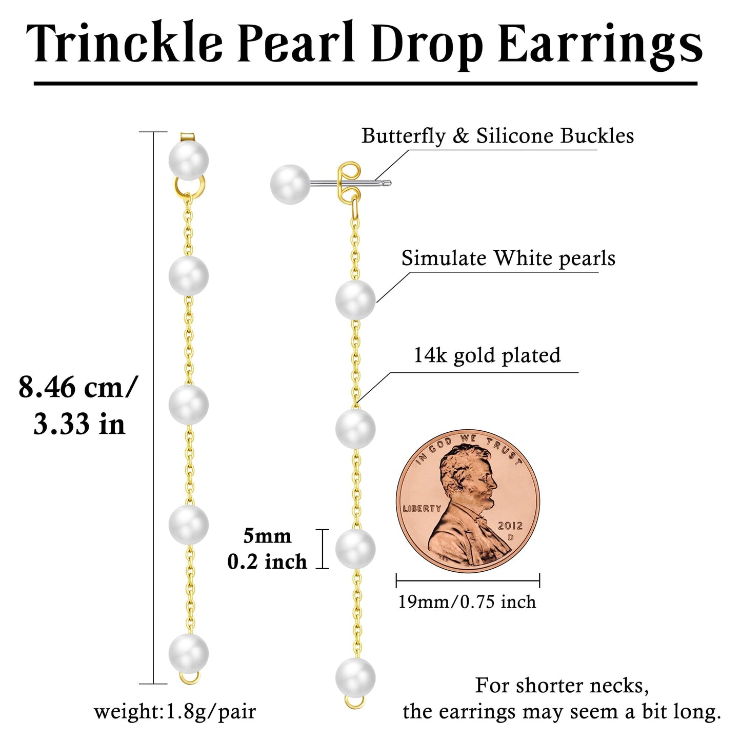Trinckle Silber Tropfenohrringe mit Perlen, Silber Hängeohrringe für Frauen 5mm Brautperlen Lange Ohrringe für Muttertag, Weiß Boho Accessoires Hochzeitsschmuck, Silber Statement Ohrringe für Abschlussball Geburtstag