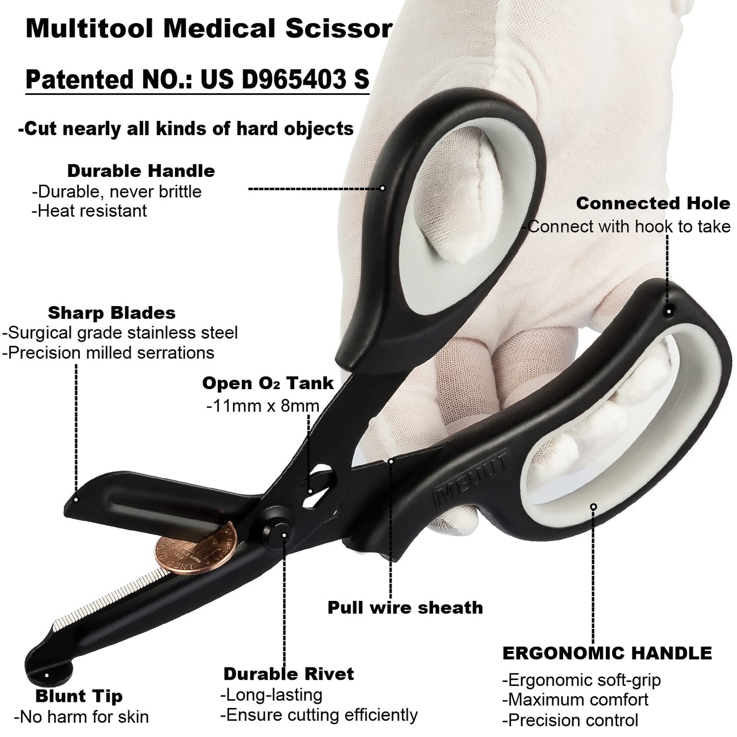 MEUUT 2 Pack Medical Scissors Trauma Shears for Left and Right Hand -Patented Bandage Scissors All Purpose with Non-Stick Blades, Surgical Grade Shears Stainless Steel EMT Scissors for Nurses EMT