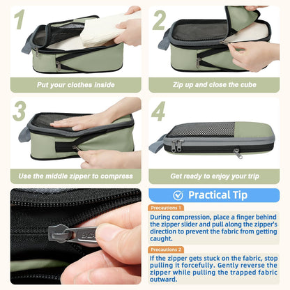 BAGAIL 4er-Set Kompressions-Packwürfel Reise-erweiterbare Packorganizer (Schwarz, 4er-Set)