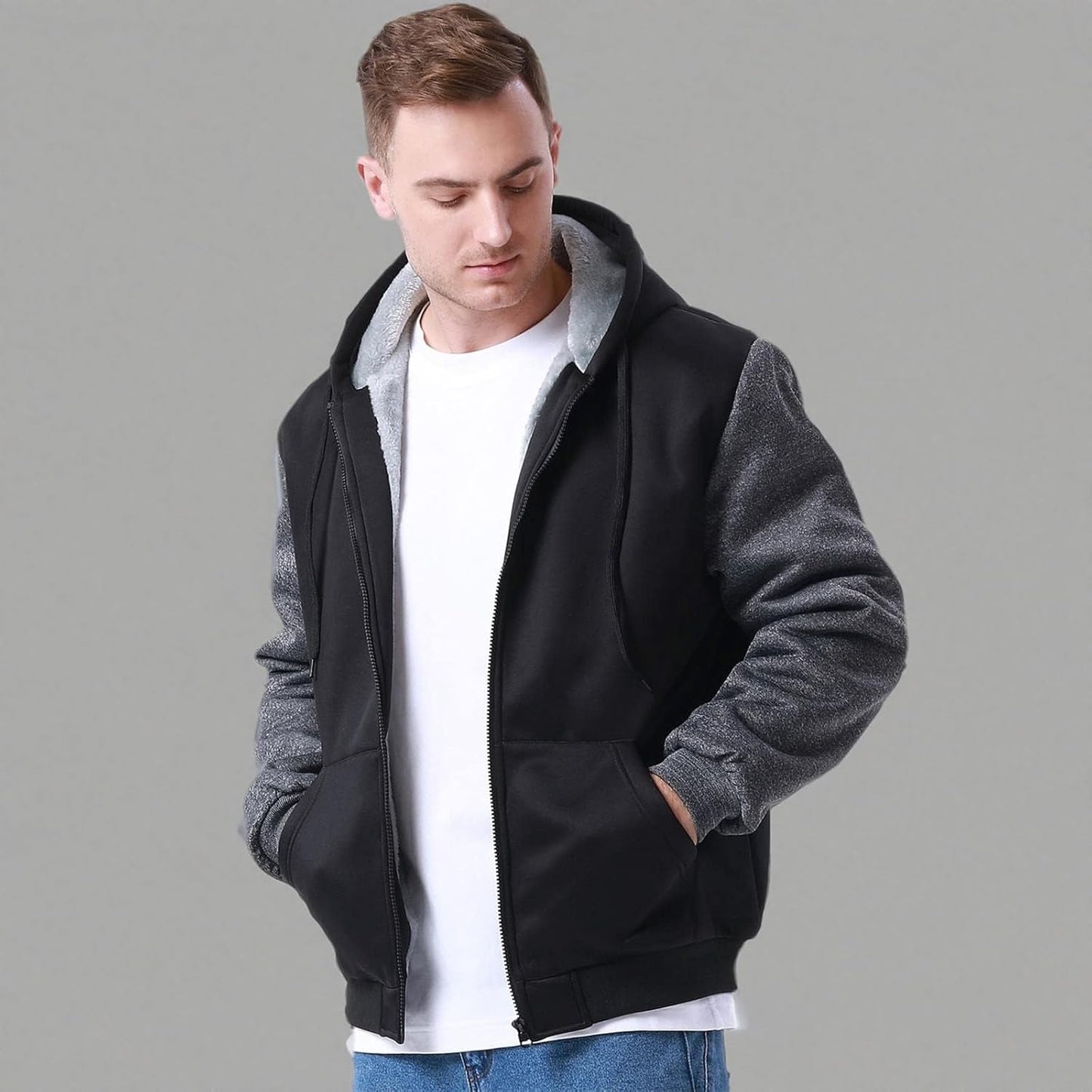 Herren-Hoodie, schweres Fleece-Futter, verdickt, warm, mit Kängurutasche für Outdoor und Freizeit