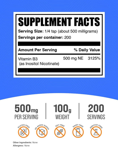 BulkSupplements.com Flush Free Niacin Powder - as Inositol Hexanicotinate, Vitamin B3 Supplement, Niacin 500mg Flush Free - Gluten Free, 500mg of per Serving, 5kg (11 lbs) (Pack of 5)