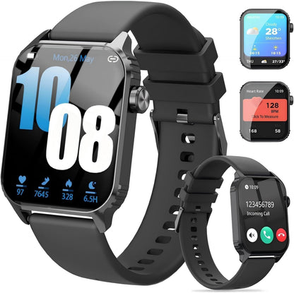 Smart Watches for Women Men, 120 Sports Modes Smartwatch with 1.83 inches HD Display, Heart Rate/Sleep Monitor, IP67 Waterproof, Bluetooth Call & Music Control for iPhone/Android (Glossy Black)