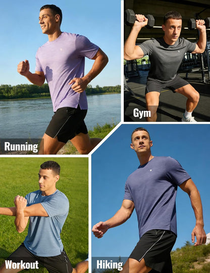 Rdruko Herren Kurzarm Trainingsshirts – Trockene Passform – Feuchtigkeitstransportierend – Für Laufen, Fitnessstudio, aktiven Sport