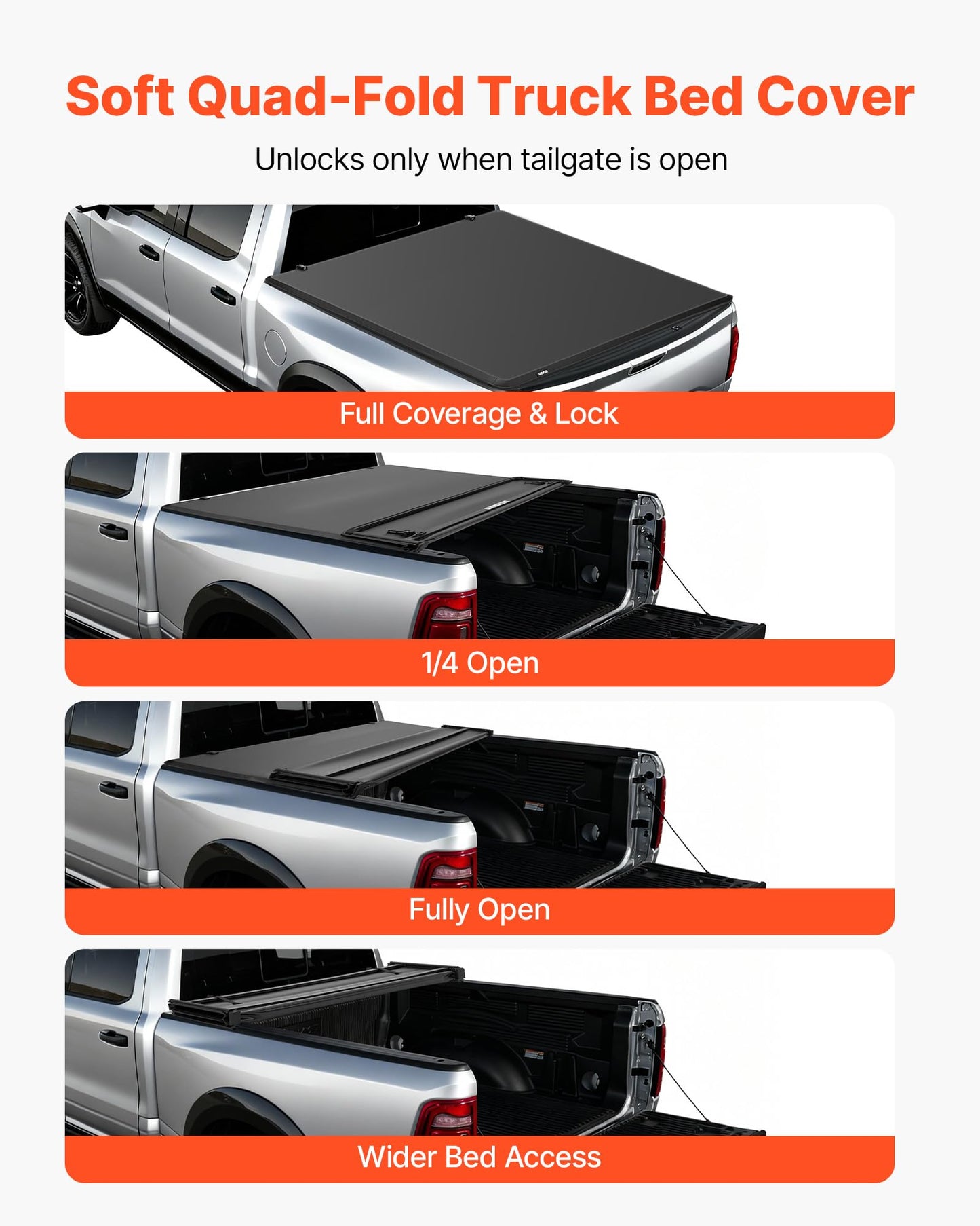 VEVOR Weiche aufrollbare Ladeflächenabdeckung, kompatibel mit 2019–2024 Dodge Ram 1500 Classic, 2003–2025 Ram 2500 3500, passend für 1,95 m (6 Fuß 4 Zoll/76 Zoll) Ladefläche, PVC-Abdeckung mit Aluminiumlegierungsstangen