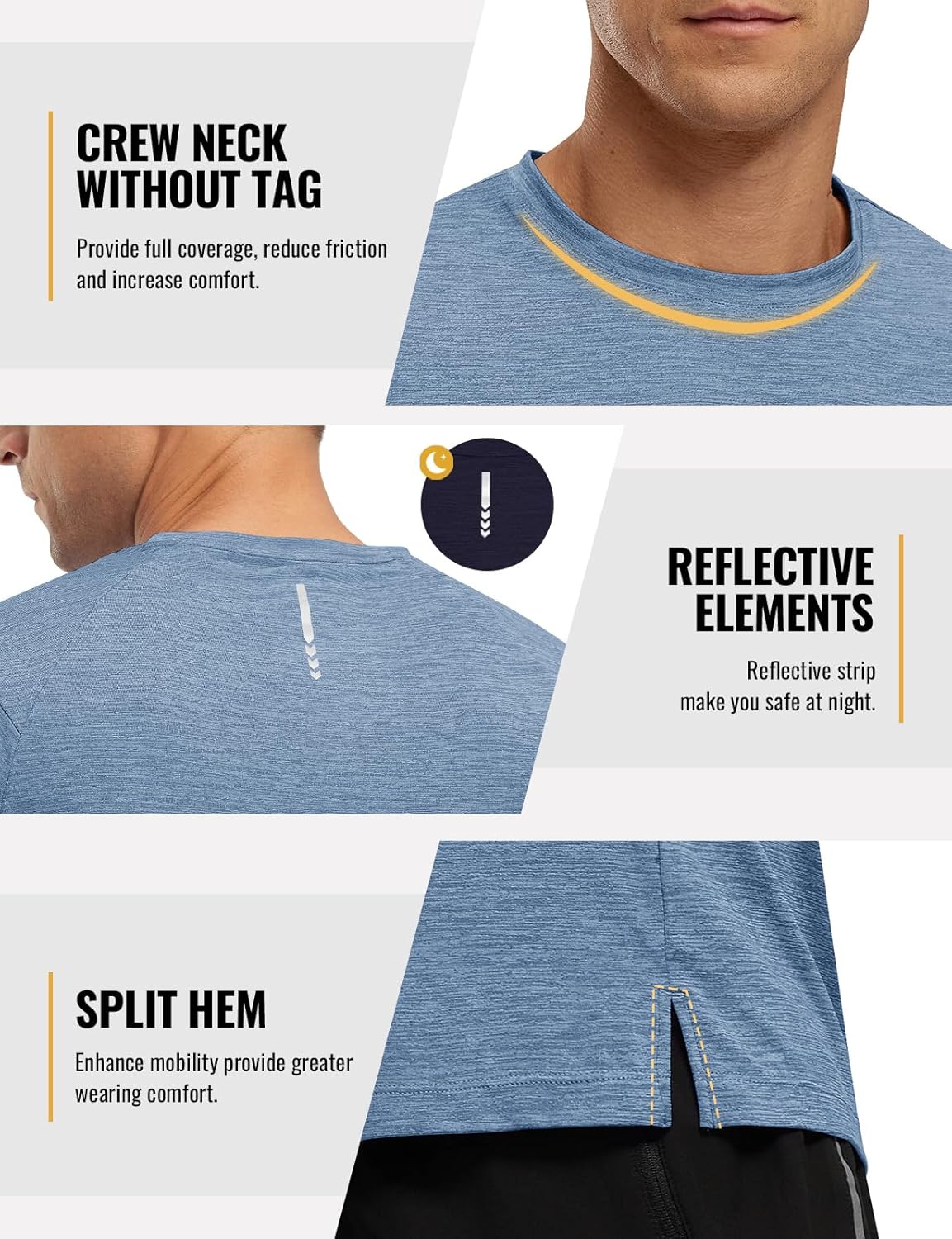 Rdruko Herren Kurzarm Trainingsshirts – Trockene Passform – Feuchtigkeitstransportierend – Für Laufen, Fitnessstudio, aktiven Sport