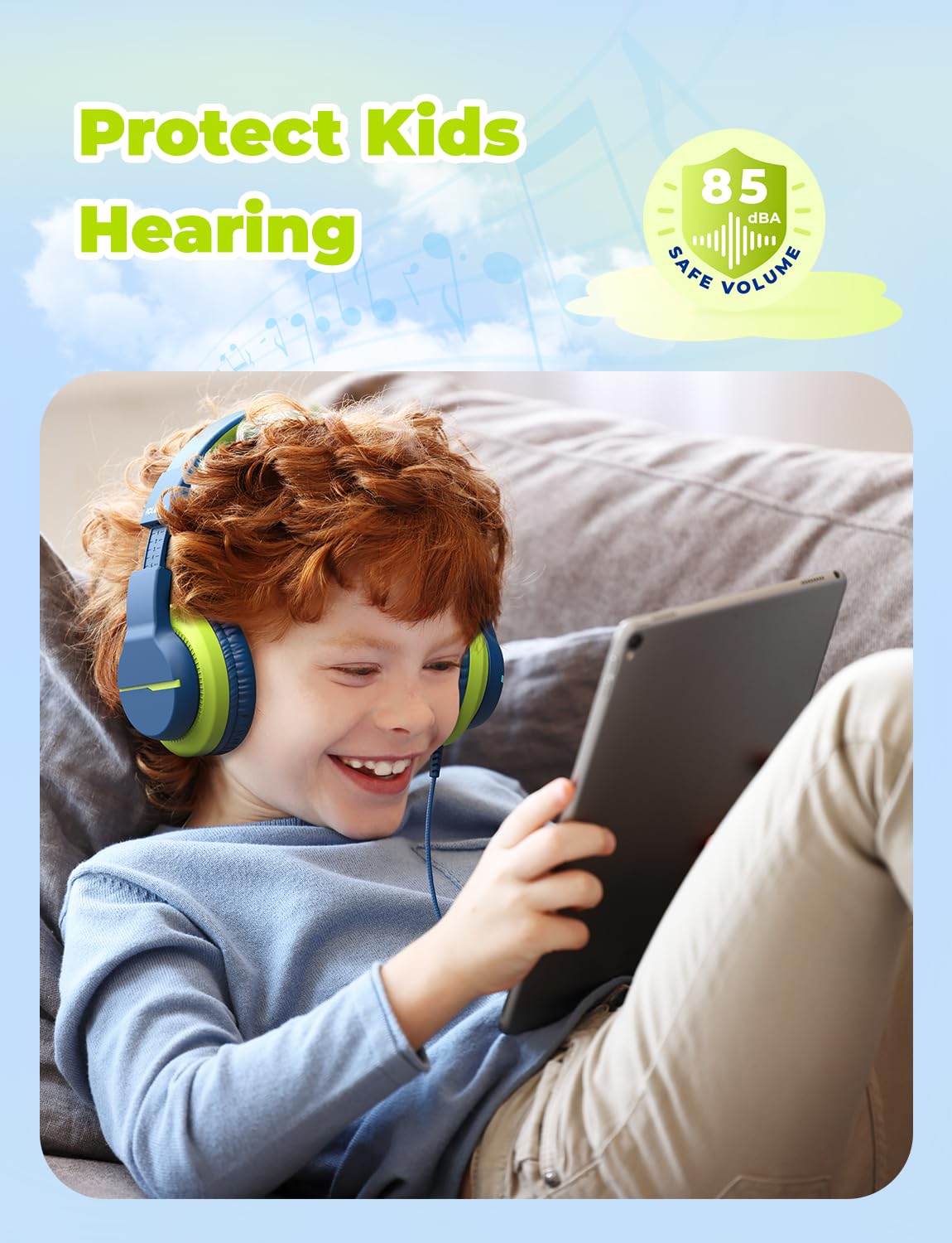 iClever Kinderkopfhörer für Schule und Reisen, sichere Lautstärkebegrenzung, HD-Mikrofon, Stereo-Sound Over-Ear-Kopfhörer für Mädchen und Jungen, FunShare Faltbar, 3,5 mm kabelgebunden für iPad Computer, HS19
