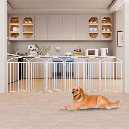SNUOWU 4 Panels Full Matel Freestanding Dog Gates with Door, 96"Extra Wide 36"Tall Free Standing Dog Pet Gate for Indoor & Outdoor. Foldable Pet Fences for Doorways, House, Stairs, Porch, Deck, Yard