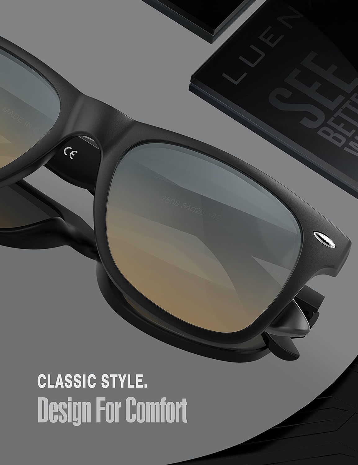 LUENX Polarisierte Sonnenbrillen für Herren und Damen, quadratische Fassung – UV-400-Schutz, 54 mm