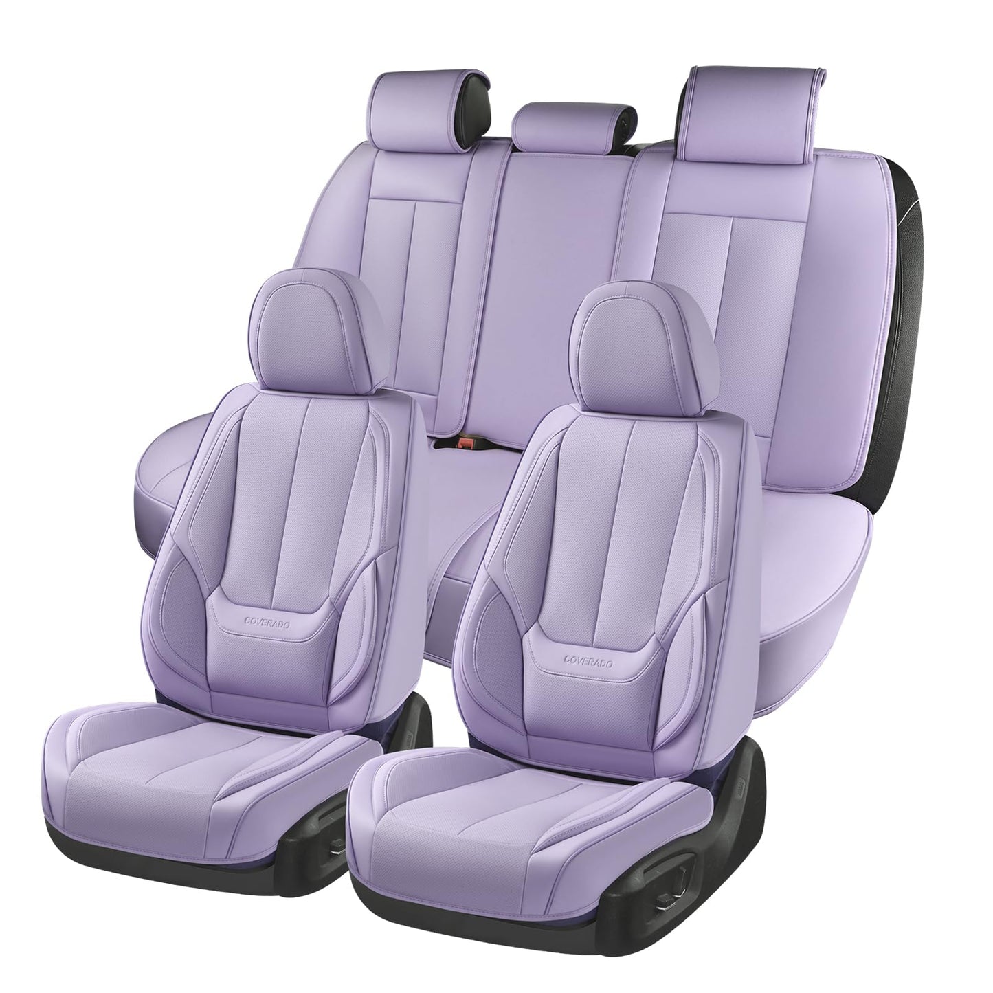 Coverado Car Seat Covers 5 Pieces, Full Set Universal Seat Covers for Cars, Waterproof Nappa Leather Auto Seat Protectors with Head Pillow, Car Interiors Fit for Most Sedans SUV Pick-up Truck, Black
