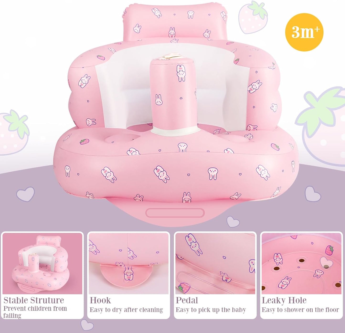 Aufblasbarer Babysitz, aufblasbarer Babystuhl für Babys ab 3 Monaten, aufblasbarer Sommerstuhl mit integrierter Luftpumpe, Baby-Bodensitz zum Sitzenlernen, Spielen, Campen, Orange