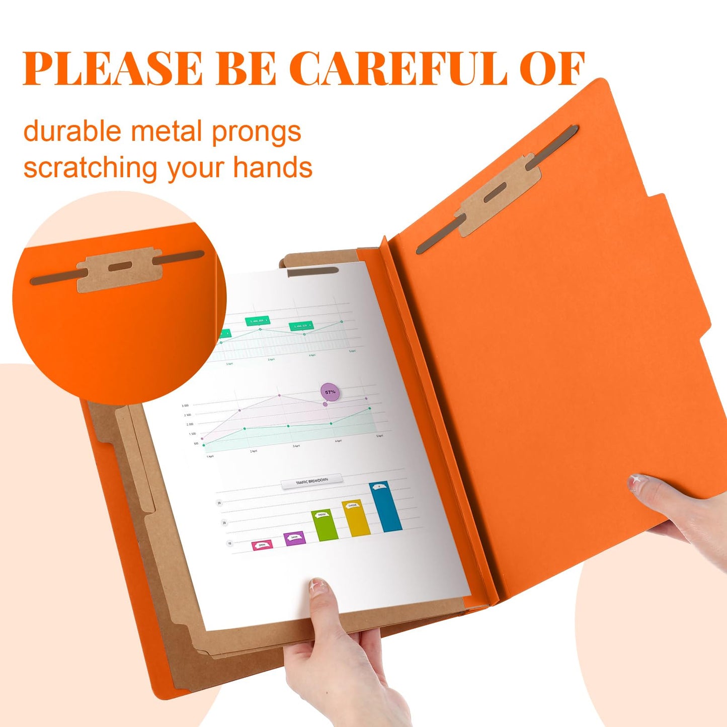 Skyygemm 60 Pcs Classification Folders Letter Size, 3 Divider Pressboard File Folder with Fasteners, Expanding File Organizer Bulk for Documents, Projects, Reports, School Teacher, Office (Orange)