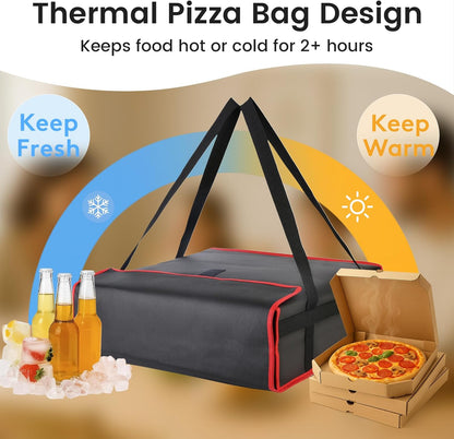 Bodaon Isolierte Essensliefertasche - Warm- & Kalthaltetransporttasche, Catering/Doordash Pizzawärmer, Einkaufstasche, Kühltasche für Partys (Schwarz-Rot, 1 St.), Ideal für den Transport warmer Speisen