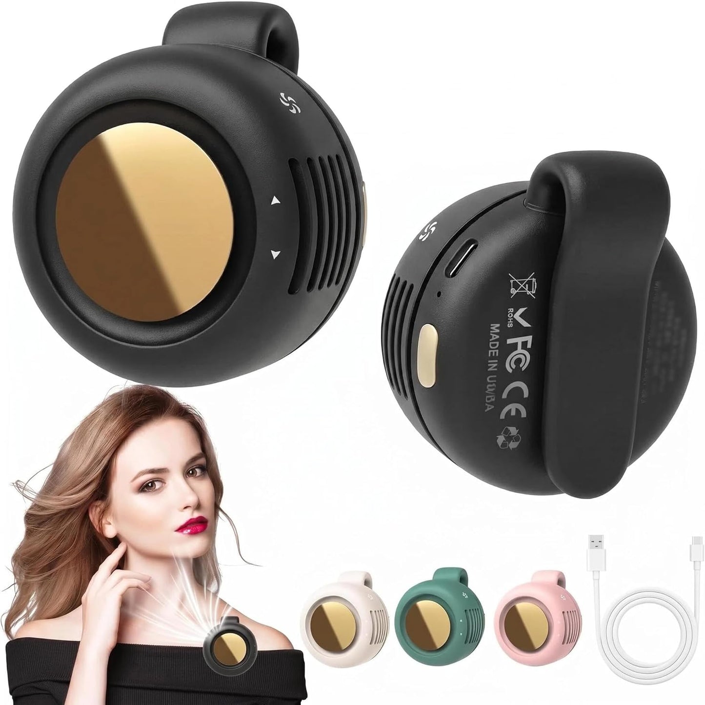 Portable Silent Mini Bladeless Fan Clip On, Small Fan Clip on for Shirt & Waist, Adjustable 3-Speed Suspended Whirlwind Fans, For Outdoor & Travel & Office, Travel Accessories, Gift