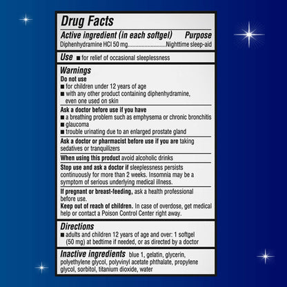 Unisom Nighttime Sleep-Aid Gels, Diphenhydramine HCI 50mg, 100 Count (Pack of 12)