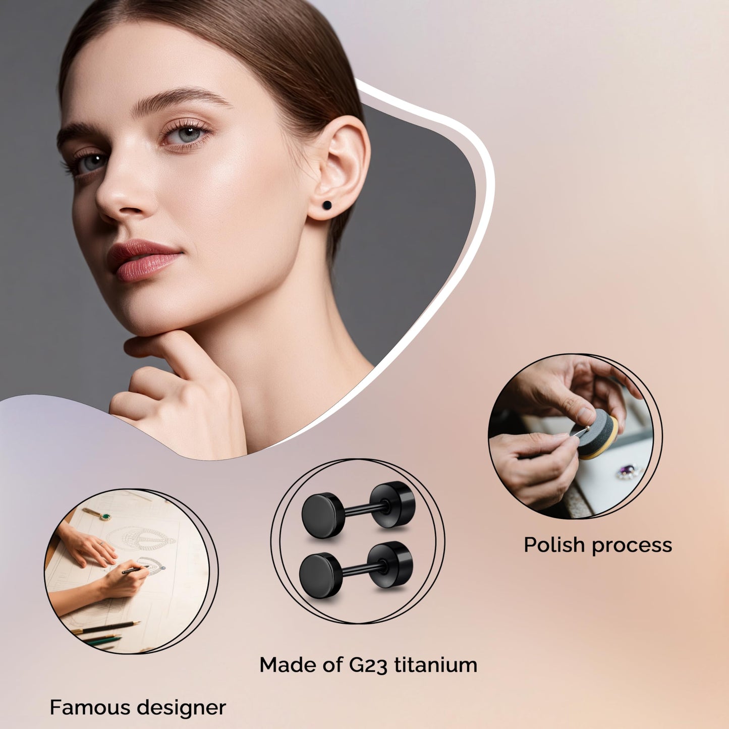 TitanHeart Hypoallergene Titan Ohrstecker Schraubverschluss Flachpunkt-Ohrstecker 3mm-5mm Einfache Klassische Helix Tragus Knorpel Ohrläppchen Ohrstecker für Frauen Männer (Schwarz, 5mm)