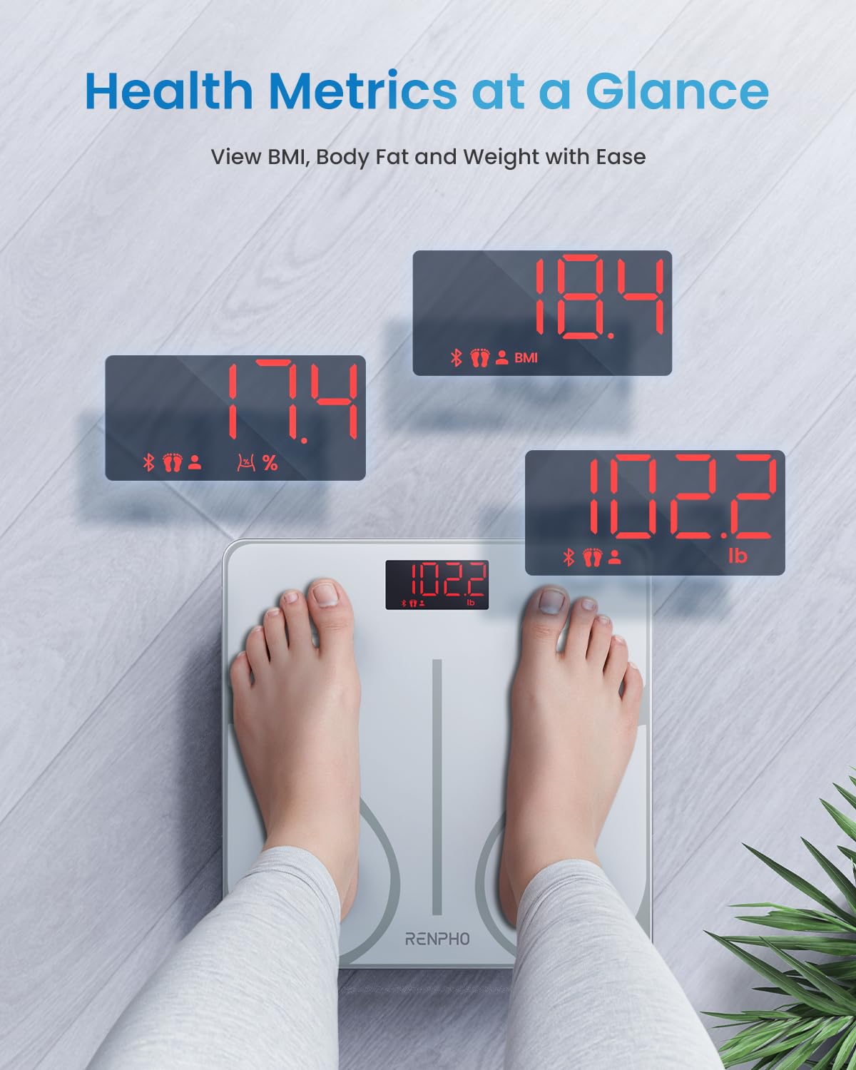 RENPHO Smart-Waage für Körpergewicht, FSA- und HSA-berechtigt, Digitale Badezimmerwaage BMI Waage Bluetooth Körperfettwaage, Körperanalysewaage Gesundheitsanalysator mit Smartphone-App, 400 lbs - Elis 1