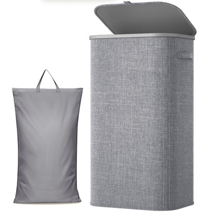 Lifewit 105L Large Laundry Basket with Lid, Laundry Hamper with Plastic Handles and Removable Bag, Foldable Tall Dirty Clothes Hampers for Laundry for Laundry Room, Bedroom, Bathroom, Dorm, Beige