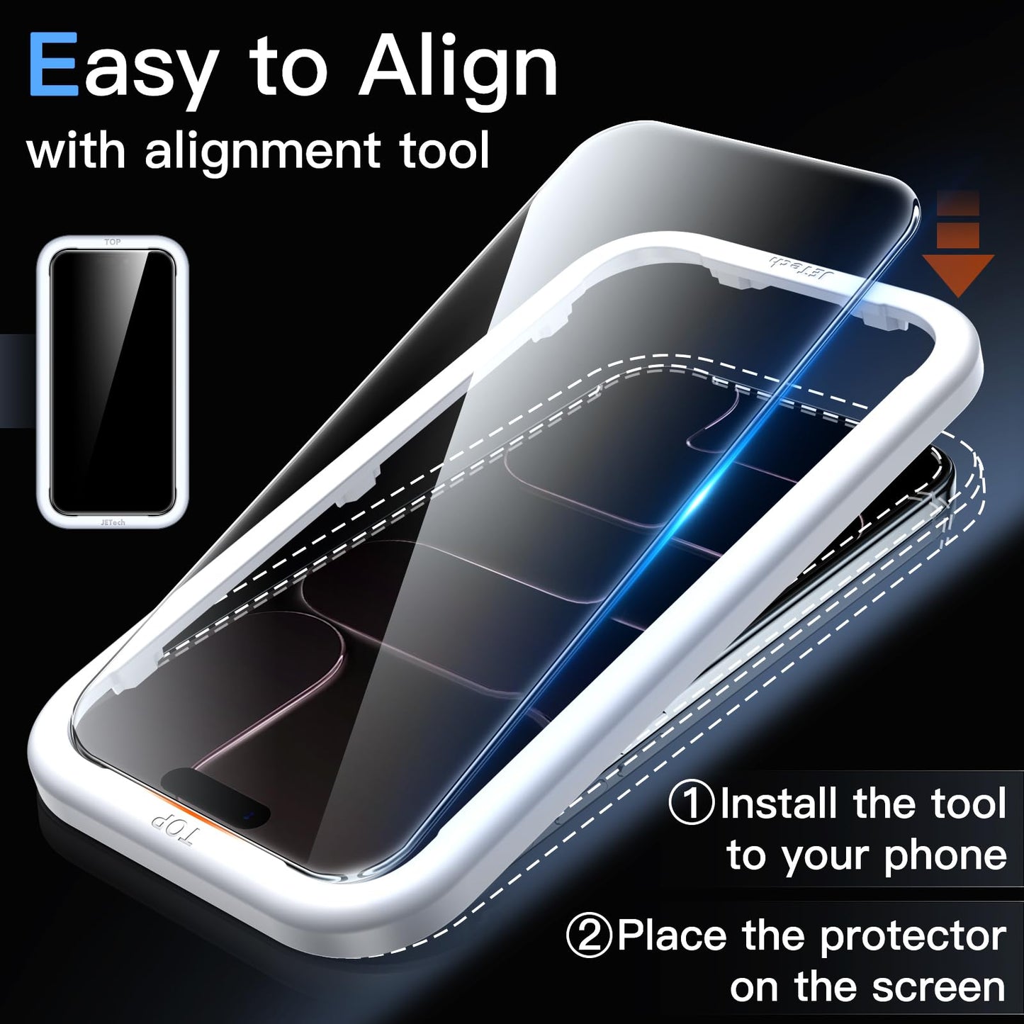 JETech Displayschutzfolie für iPhone 16 6,1 Zoll, gehärtetes Glas mit einfachem Installationstool, Case-Friendly, HD Klar, 3 Stück