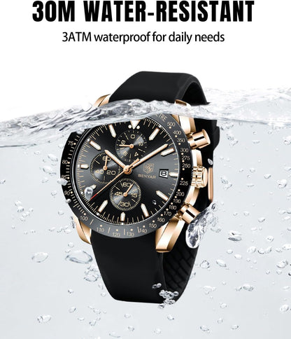 BY BENYAR Uhren für Herren Analog Quarz Chronograph 30M Wasserdicht Leuchtend Großes Zifferblatt Herren Armbanduhren Business Arbeit Sport Freizeit Mode Designer Uhr Elegantes Geschenk für Herren