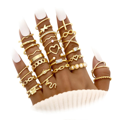 FAXHION 24-60 Pcs Gold Stackable Rings for Women, Knuckle Rings Chunky Gold Ring Set Dainty Stacking Cute Rings, Multiple Sizes Cute Jewelry Set Gift