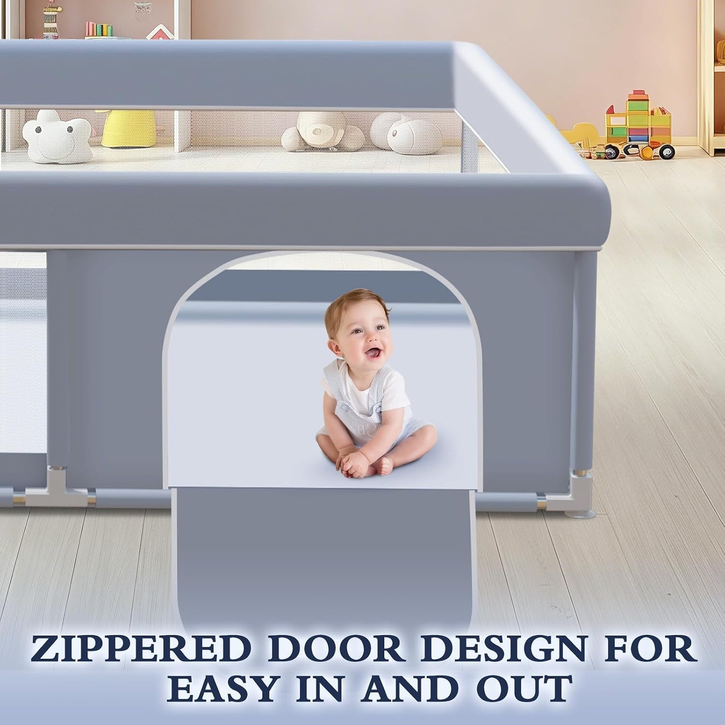 XVISHX 65 x 50 Inch Baby Playpen, Playpen for Babies and Toddlers, Baby Play Pen Playard for Indoor & Outdoor Active Center Game Fence, with Skin-Friendly Fabric and Soft Breathable Mesh, Grey