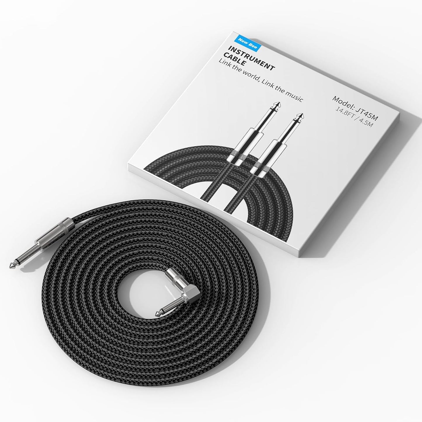 Gitarrenkabel 3m New bee E-Instrumentenkabel Bassverstärkerkabel für E-Gitarre, Bassgitarre, E-Mandoline, Pro Audio (Winkelstecker auf Gerader Stecker, Schwarz)