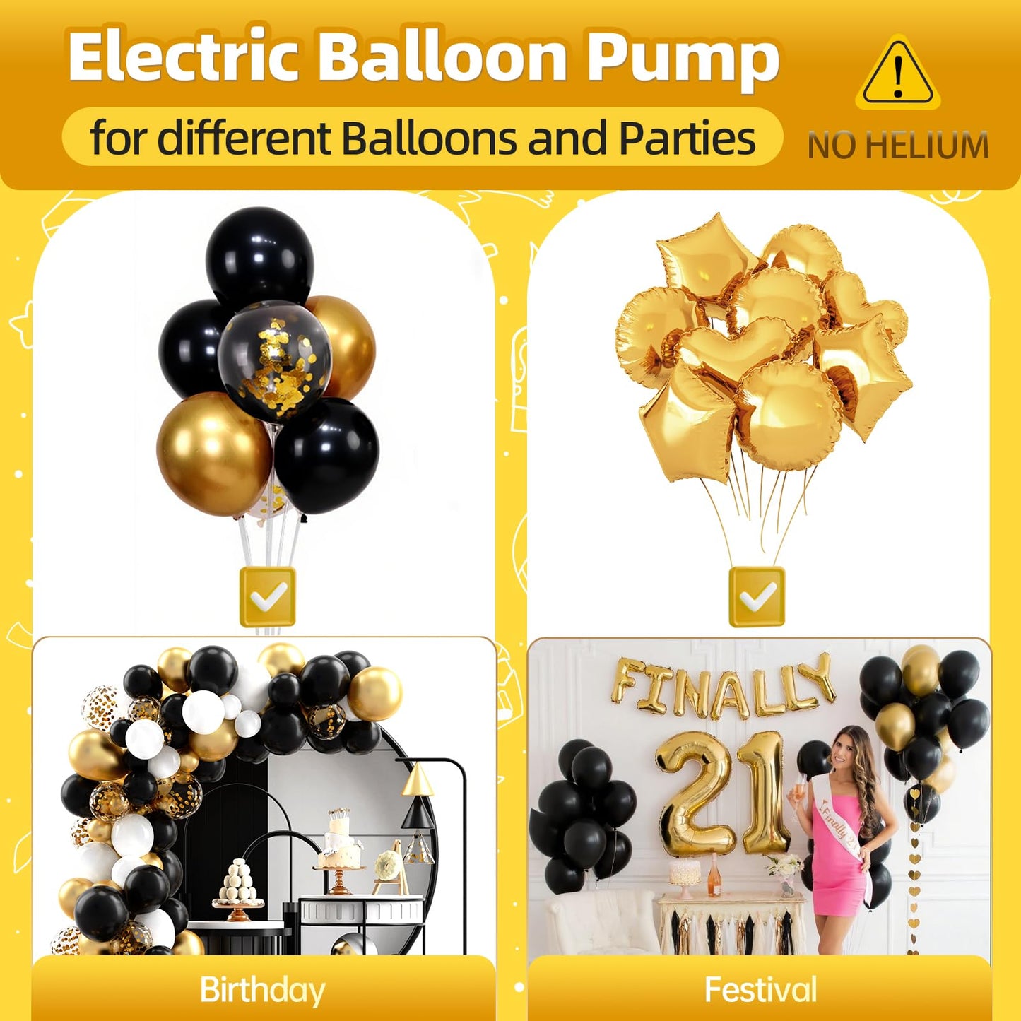 Bomba de globos eléctrica Bezente, inflador de globos portátil, bomba de aire eléctrica para globos, bomba de globos eléctrica de doble boquilla para decoraciones de fiestas de cumpleaños, bodas y graduaciones