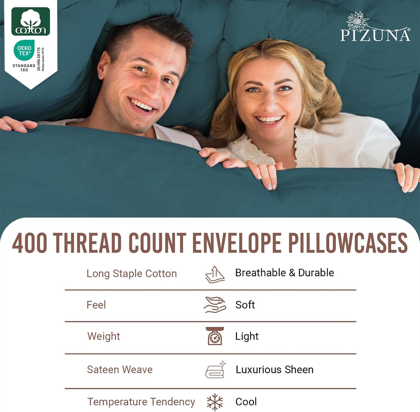 Pizuna Cotton Envelope Pillowcase King Size Peacock Blue 2 PC