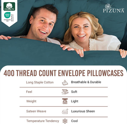 Pizuna Cotton Envelope Pillowcase King Size Peacock Blue 2 PC