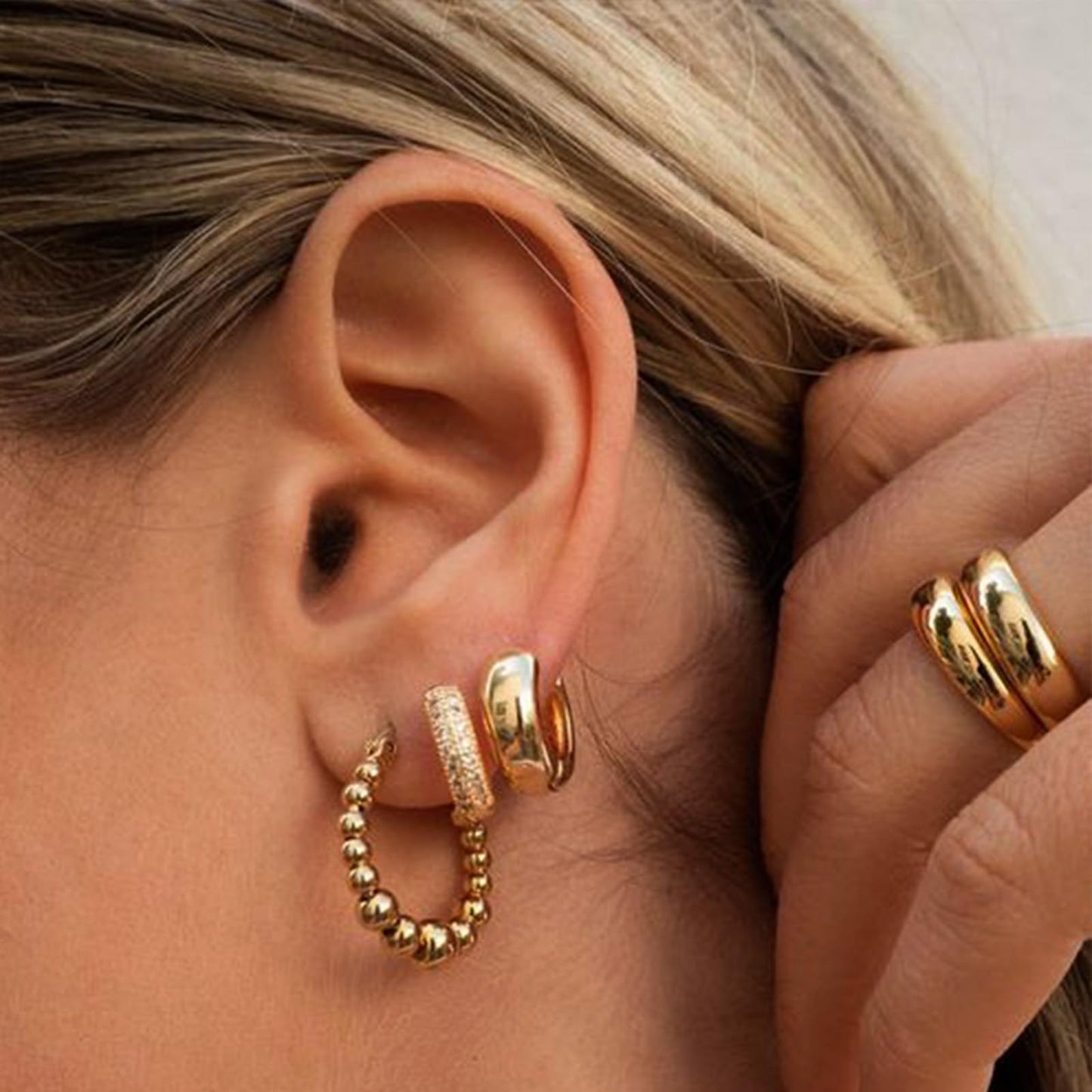 42 Paar goldene Creolen für Damen, Modisches klobiges Perlenohrring-Multipack, gedrehter Statement-Ohrring-Pack, hypoallergene kleine große Creolen für Geburtstagsfeiern (Gold-42 Paare)