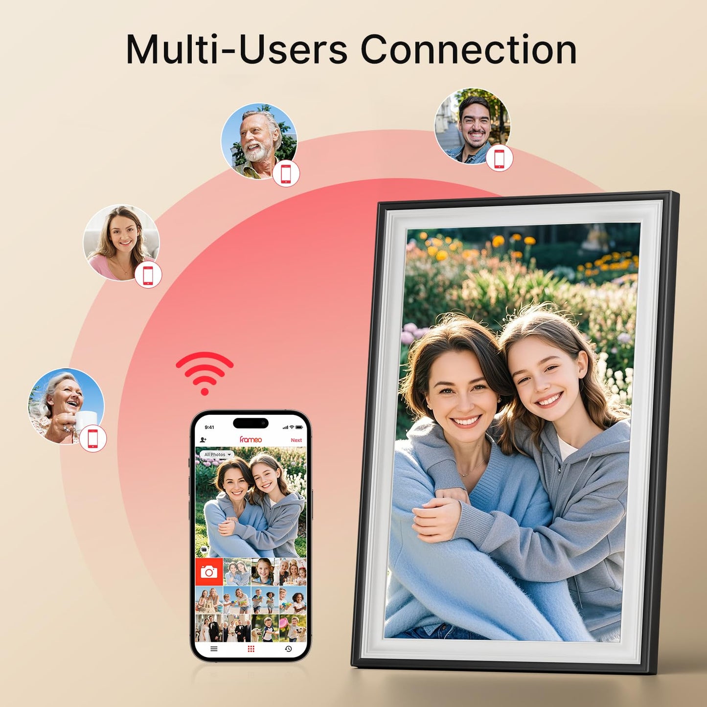 Frameo 10.1 Inch WiFi Digital Picture Frame, Smart Cloud Electronic Photo Frame with HD IPS Touch Screen Slideshow 32GB Memory Auto-Rotate Wall Mount, Share Photos/Videos from Phone - Gifts for Mom