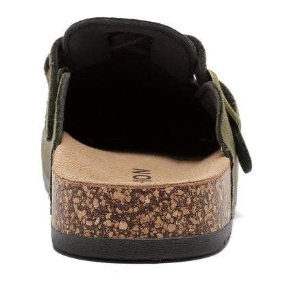 Women's Suede Clogs Mens Leather Mules Comfort Cork Footbed Sandals with Arch Support and Adjustable Buckle