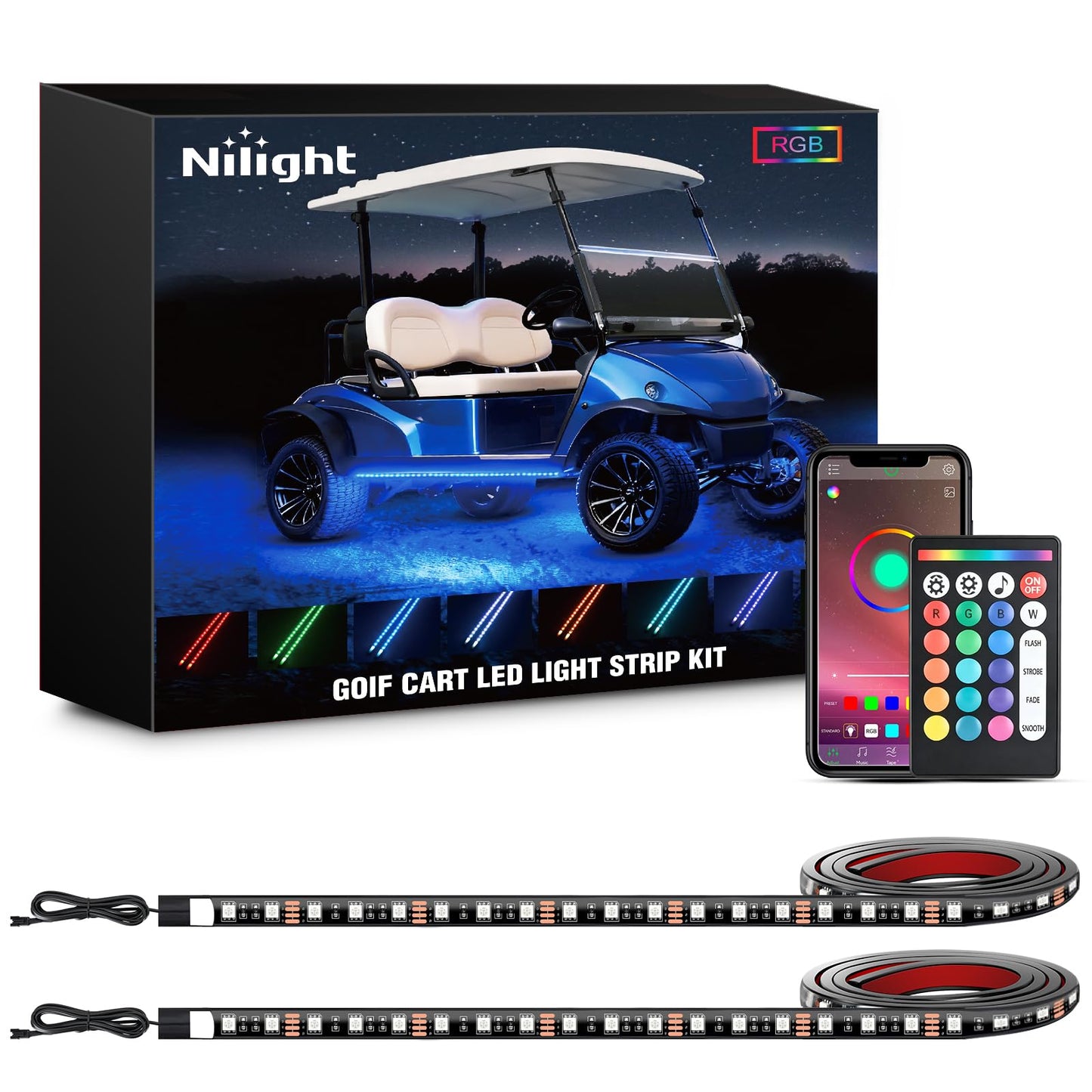 Nilight 6PCS Golf Cart Underbody Light Kit with Canopy Lights Dream Color Multi-Mode Neon Accent Lighting APP Remote Control Sound Active Music Sync IP67 Waterproof 12V-66V for EZGO Yamaha Club Car