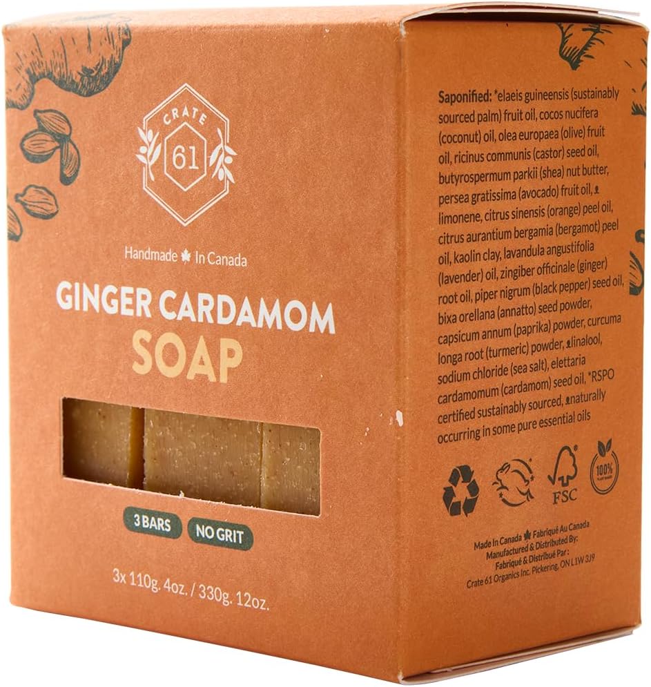 CRATE 61 ORGANICS Vegane Naturseife, handgemachte Seife mit hochwertigen ätherischen Ölen, kaltgepresst für Gesicht und Körper für Männer und Frauen, 3er-Pack (4 oz, Riegel) (Eucamint)