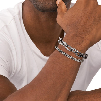 DAYANEY 3 Stücke Herrenarmband Silberarmbänder für Männer Set Wasserdicht Edelstahl Herrenschmuck, Verstellbares Cuban Gliederarmband Osterkorb Füller für Ihn, Vater oder Sohn Pulseras Para Hombre
