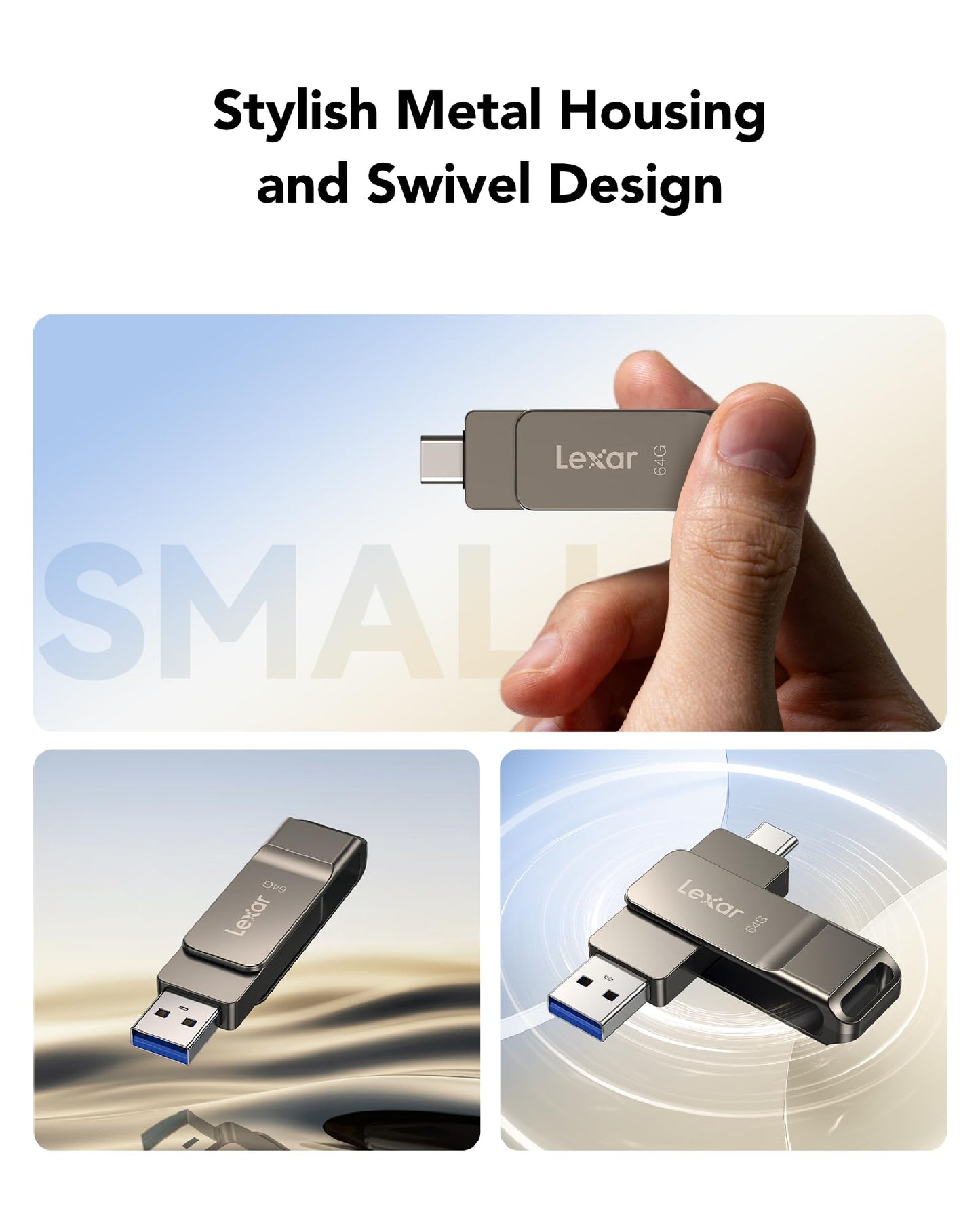 Lexar D40E 128GB Dual USB 3.2 Gen 1 Type-C Jump Drive, USB-C Flash Laufwerk Metallgehäuse Drehdesign (Champagne Silber)