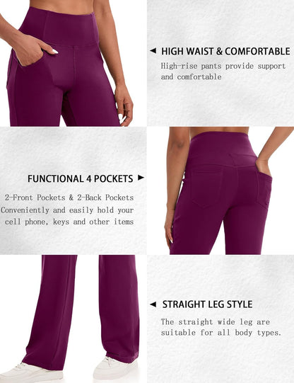VOOVEEYA Yogahosen für Damen mit Taschen, gerade geschnittene Hose mit weitem Bein, hochtaillierte Business-Hose, petite/regulär//lang