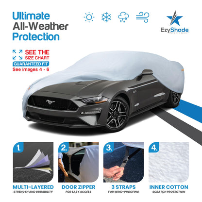 EzyShade 10-Schicht Autoabdeckung Wasserdicht Allwetter - Siehe Fahrzeug-Größentabelle - Autoabdeckungen für Automobile & Auto Schneeabdeckung - Komplette Außenabdeckungen - Winter Regen Sonne SUV Limousine. Größe A4 (Siehe Größentabelle)