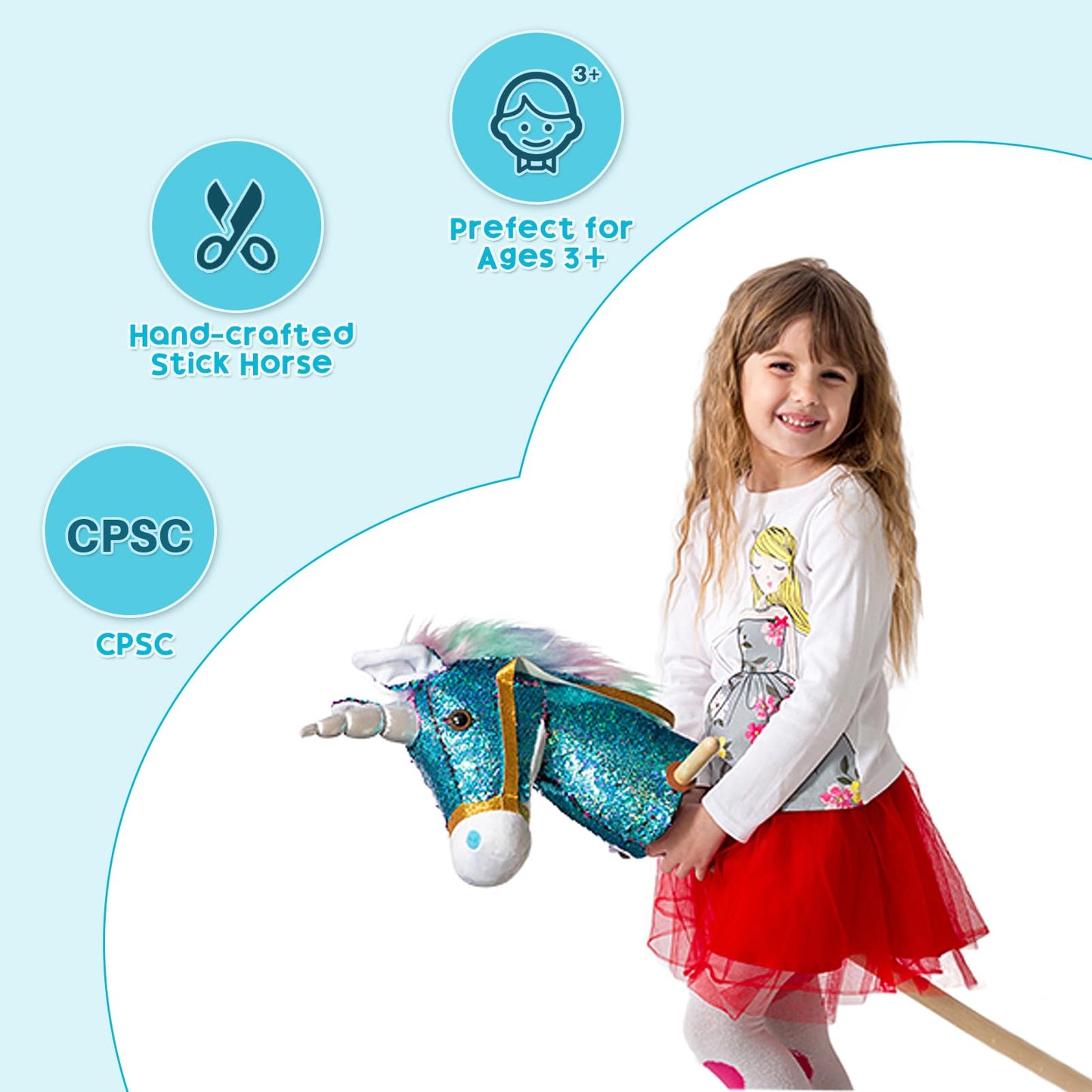 HollyHOME Plüsch Einhorn Steckenpferd mit Holzrädern Echten Pony Wiehern und Galoppieren Geräuschen Plüschtier Rosa 94 cm (AA Batterien Benötigt)