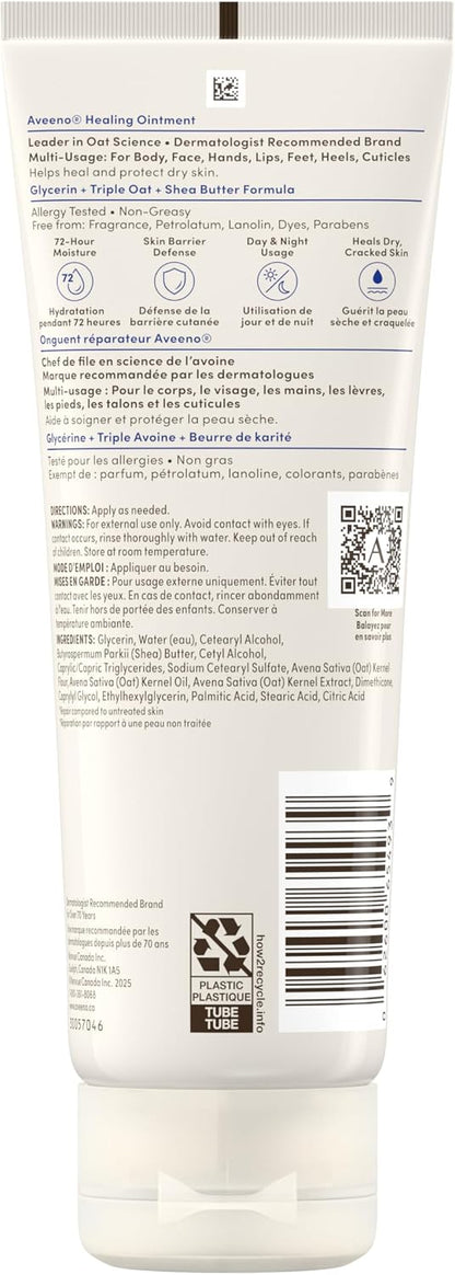 Aveeno Healing Ointment, for Extra Dry, Cracked & Sensitive Skin, 72-Hour dry skin protectant with Triple Oat, Shea Butter & Glycerin, Fragrance-Free for Body, Face, Hands, Lips 204g
