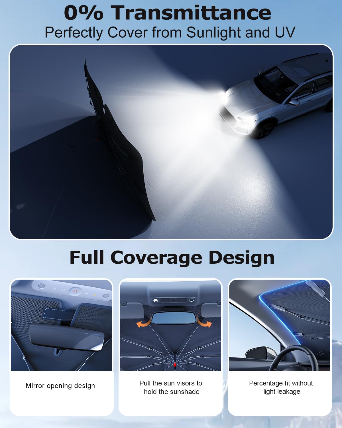 DMJN Umbrella Windshield Sun Shade for Jeep Grand Cherokee (2011-2026), Car Sunshade for Front Windshield [Nano Ice-Crystal Coatings] UPF50+ Heat & UV Block, Protect Interior & Keep Cooler
