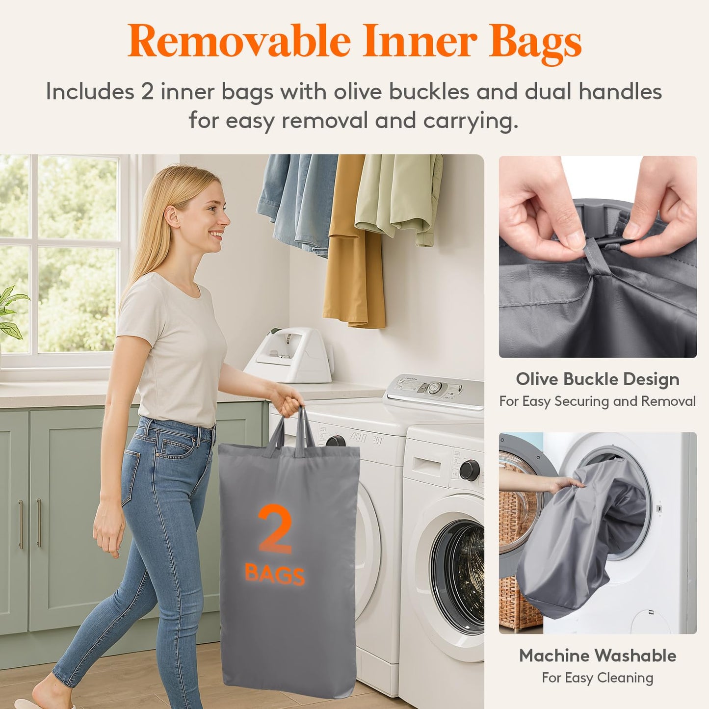 Lifewit 105L Large Laundry Basket with Lid, Laundry Hamper with Plastic Handles and Removable Bag, Foldable Tall Dirty Clothes Hampers for Laundry for Laundry Room, Bedroom, Bathroom, Dorm, Beige