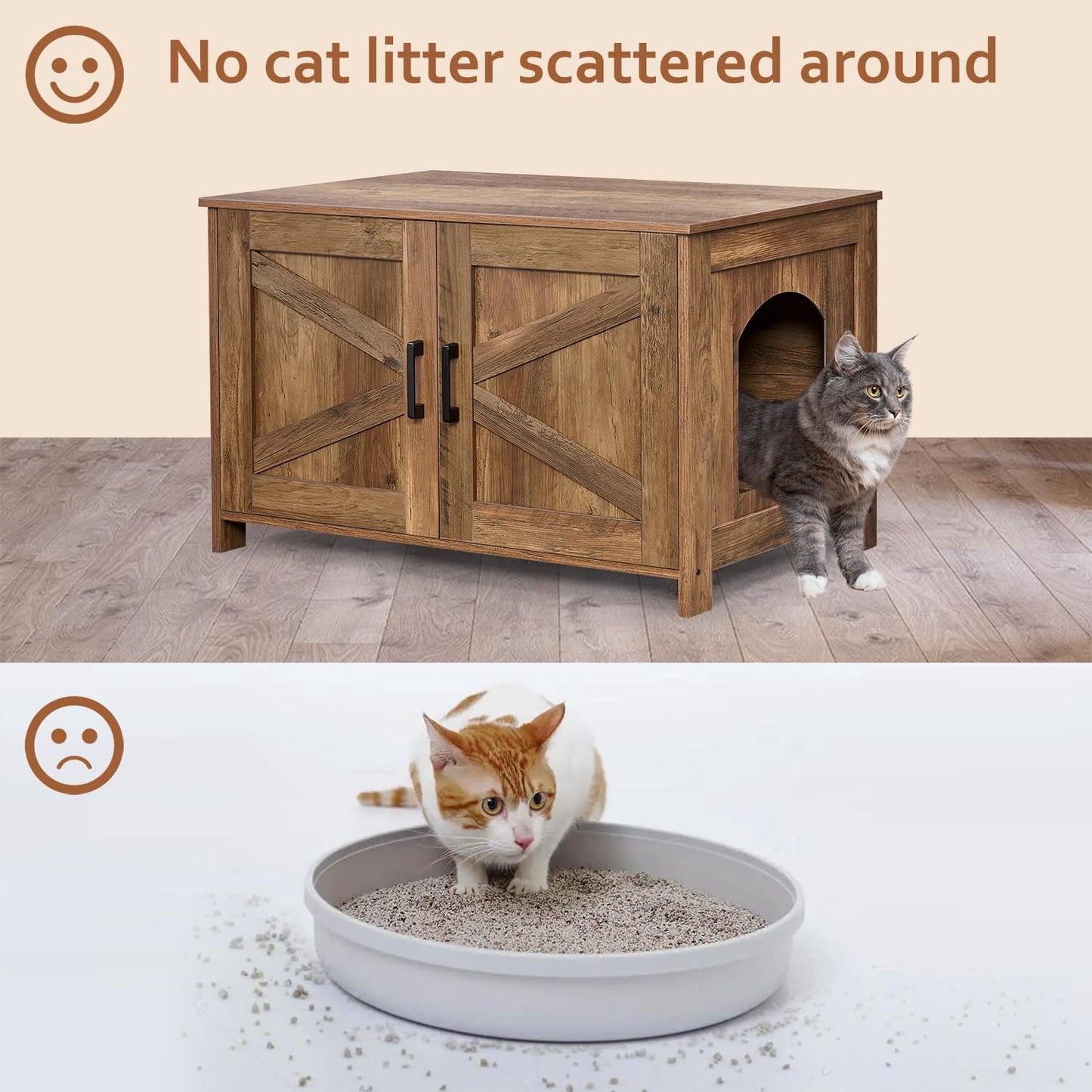 Homhedy Cat Litter Box Enclosure, Wooden Cat Washroom Furniture with Barn Door, Pet House, Fit Most of Litter Box, White