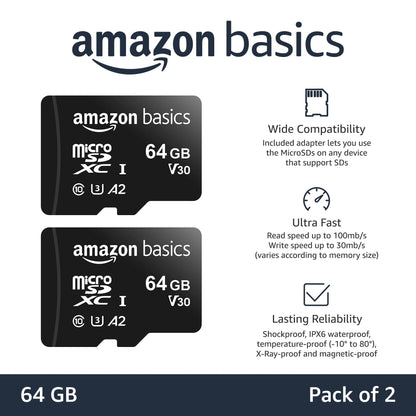 Amazon Basics microSDXC Speicherkarte mit Full-Size Adapter, A2, U3, Lesegeschwindigkeit bis zu 100 MB/s, 128 GB, Schwarz